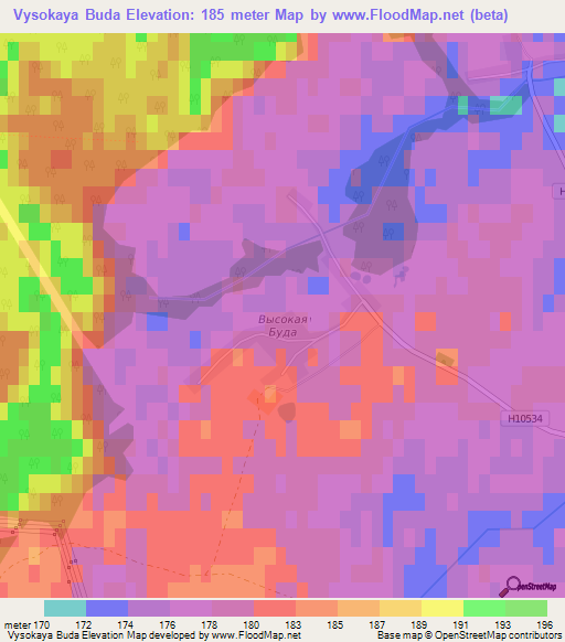 Vysokaya Buda,Belarus Elevation Map
