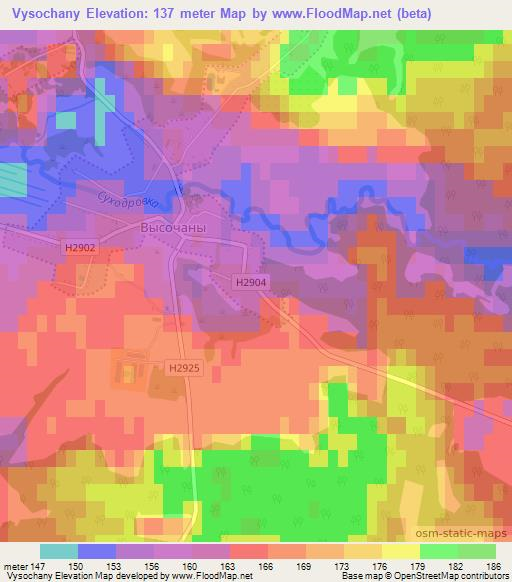 Vysochany,Belarus Elevation Map