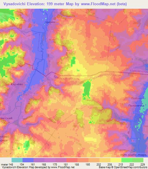 Vysadovichi,Belarus Elevation Map