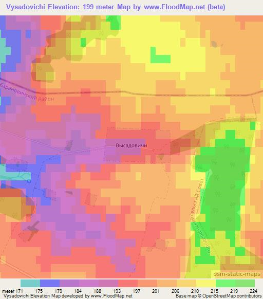 Vysadovichi,Belarus Elevation Map