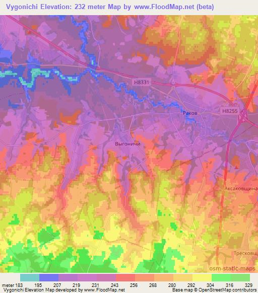 Vygonichi,Belarus Elevation Map