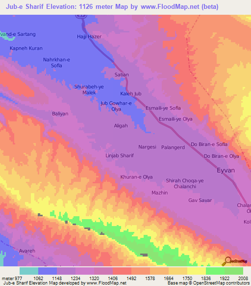 Jub-e Sharif,Iran Elevation Map