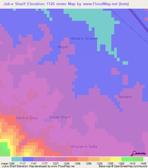 Jub-e Sharif,Iran Elevation Map