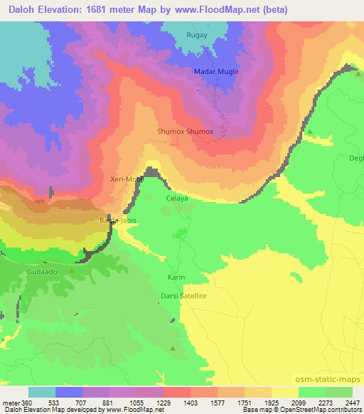 Daloh,Somalia Elevation Map