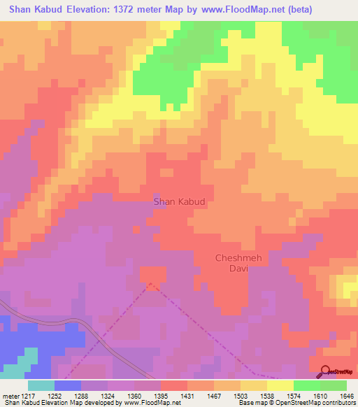 Shan Kabud,Iran Elevation Map