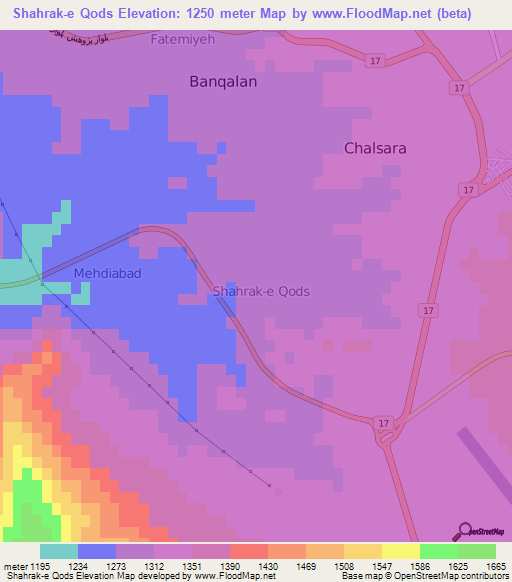 Shahrak-e Qods,Iran Elevation Map