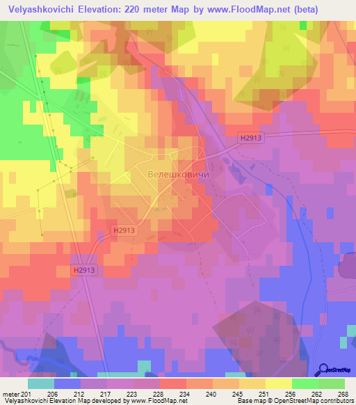 Velyashkovichi,Belarus Elevation Map