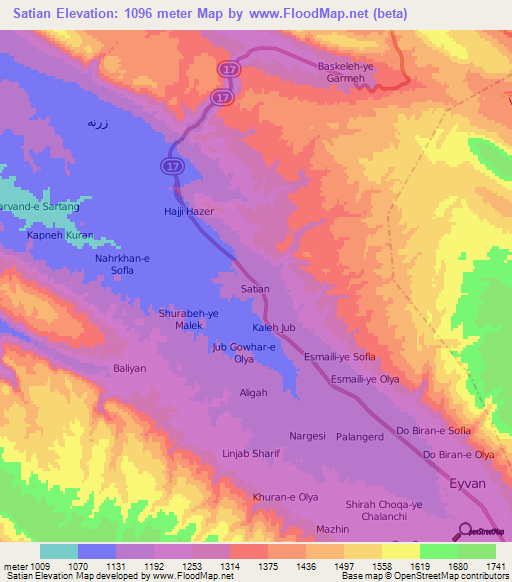 Satian,Iran Elevation Map