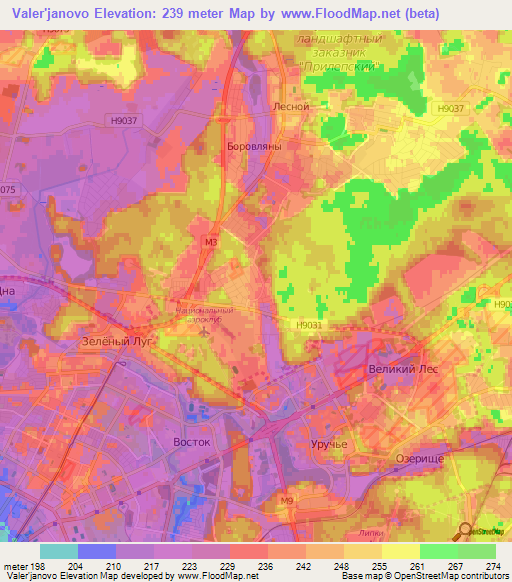Valer'janovo,Belarus Elevation Map