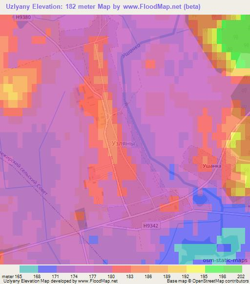 Uzlyany,Belarus Elevation Map