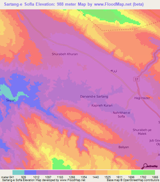 Sartang-e Sofla,Iran Elevation Map