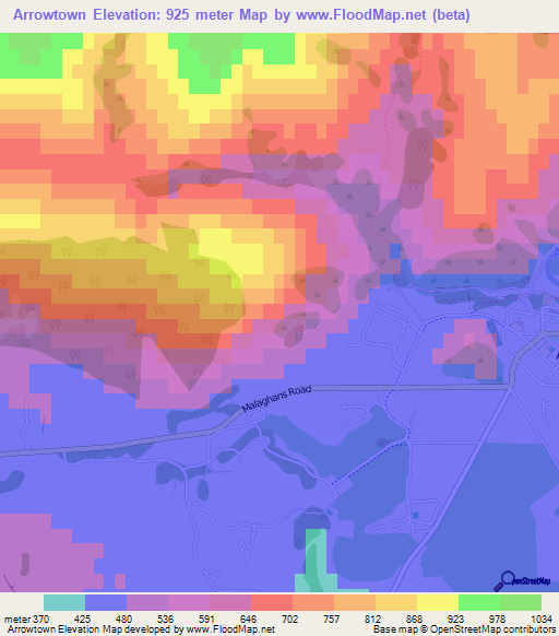 Arrowtown,New Zealand Elevation Map