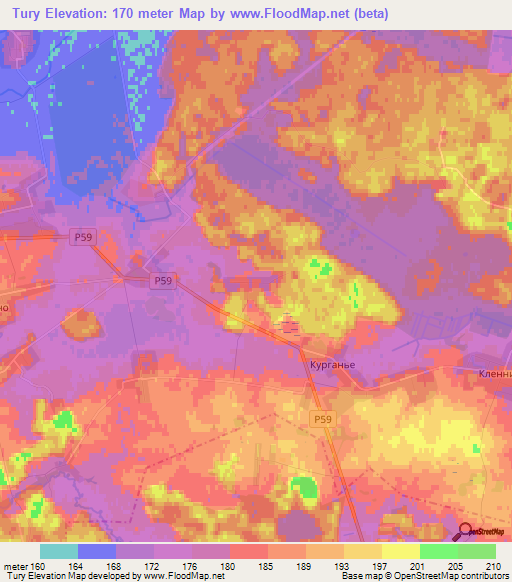 Tury,Belarus Elevation Map