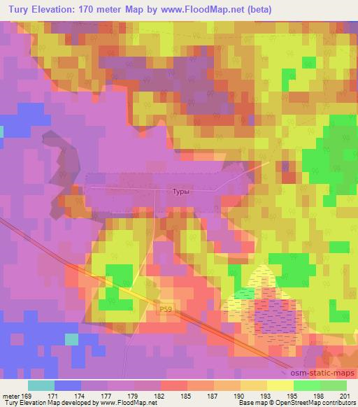 Tury,Belarus Elevation Map
