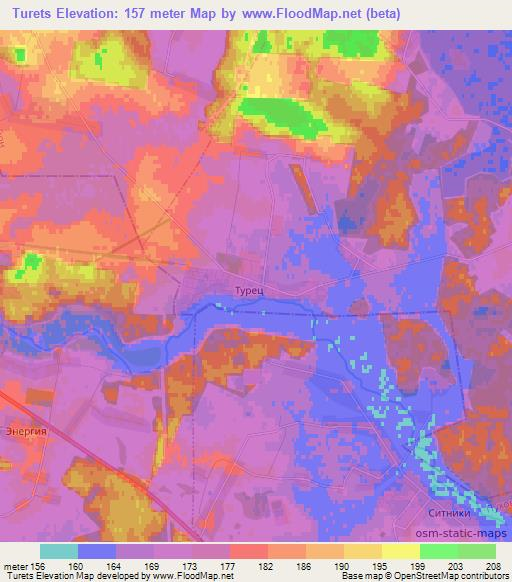 Turets,Belarus Elevation Map