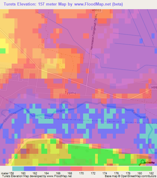 Turets,Belarus Elevation Map