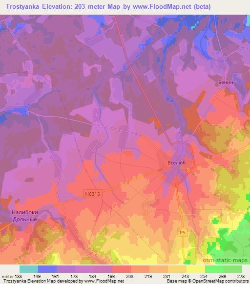 Trostyanka,Belarus Elevation Map