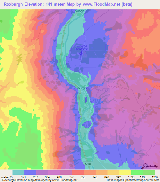 Roxburgh,New Zealand Elevation Map