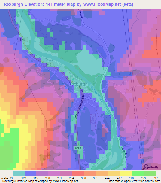 Roxburgh,New Zealand Elevation Map