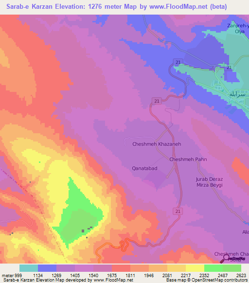 Sarab-e Karzan,Iran Elevation Map