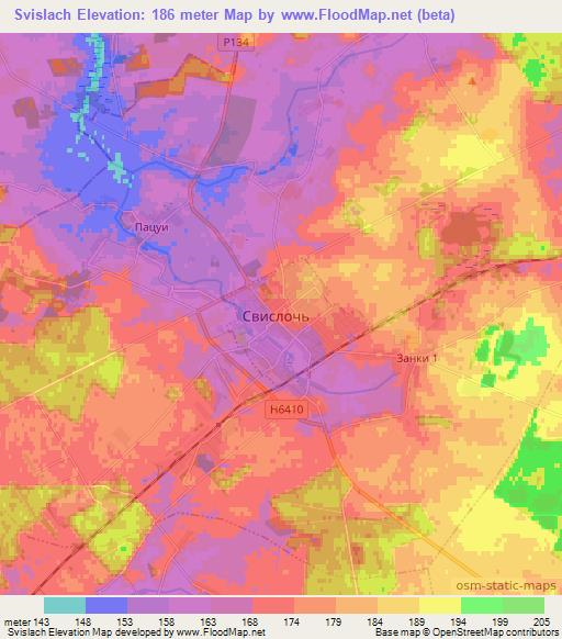 Svislach,Belarus Elevation Map