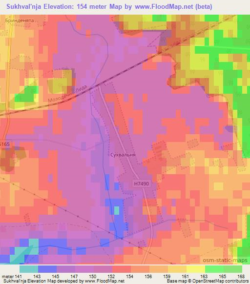 Sukhval'nja,Belarus Elevation Map