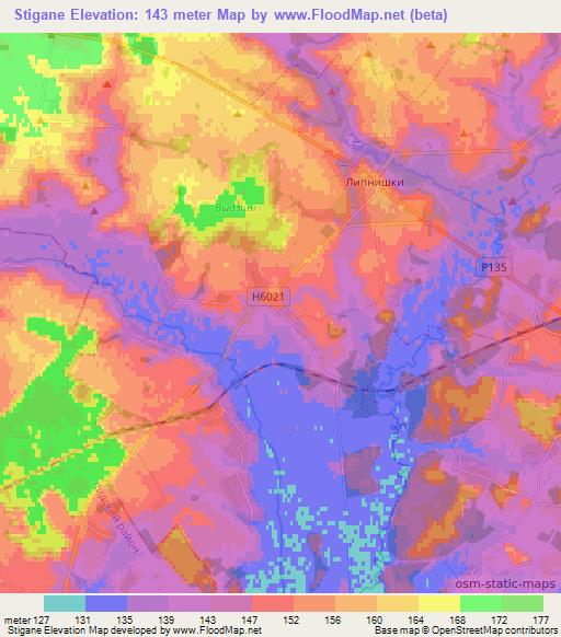 Stigane,Belarus Elevation Map
