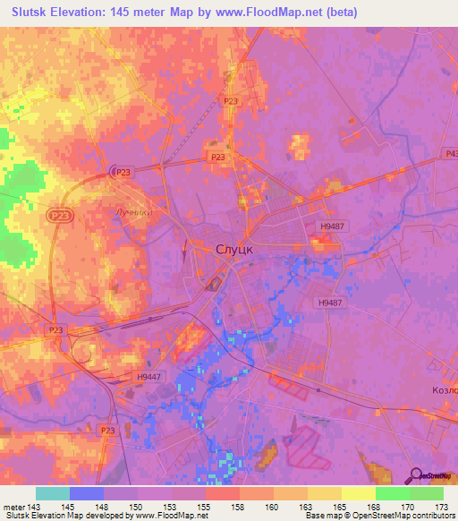 Slutsk,Belarus Elevation Map
