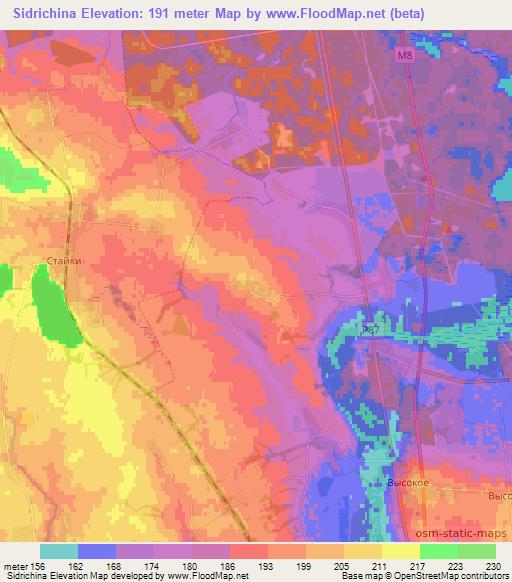 Sidrichina,Belarus Elevation Map