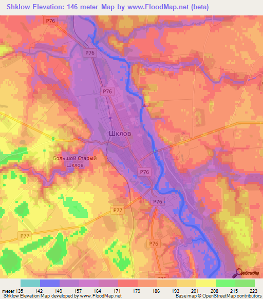 Shklow,Belarus Elevation Map