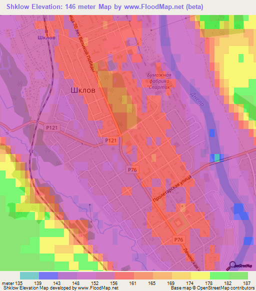 Shklow,Belarus Elevation Map
