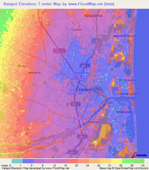 Kaiapoi,New Zealand Elevation Map