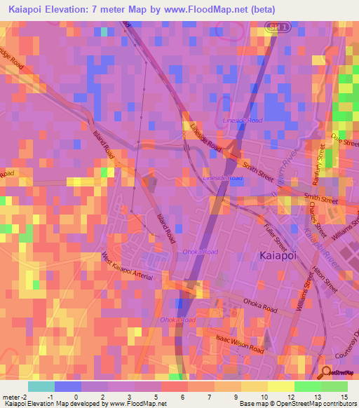 Kaiapoi,New Zealand Elevation Map