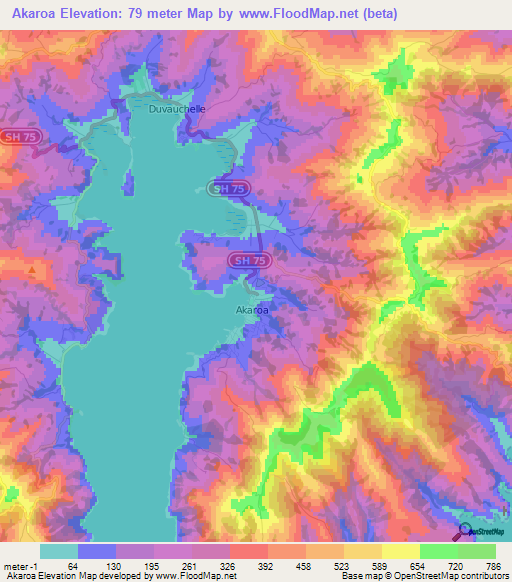 Akaroa,New Zealand Elevation Map