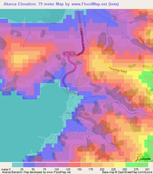 Akaroa,New Zealand Elevation Map