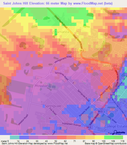 Saint Johns Hill,New Zealand Elevation Map