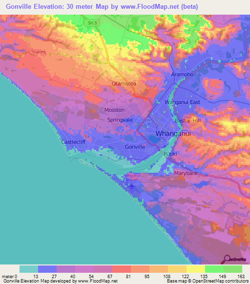 Gonville,New Zealand Elevation Map