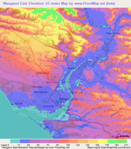 Wanganui East,New Zealand Elevation Map