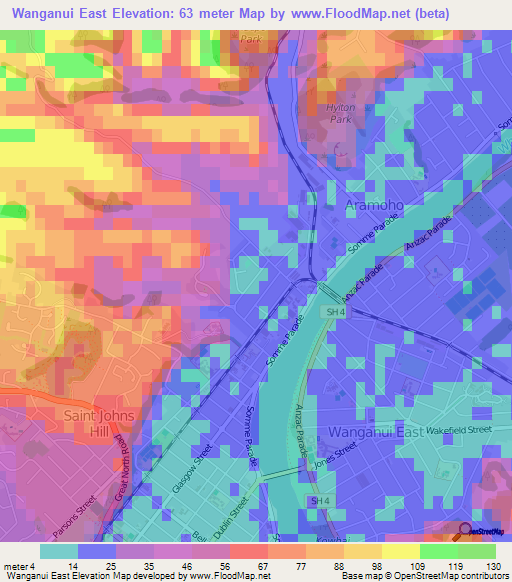 Wanganui East,New Zealand Elevation Map