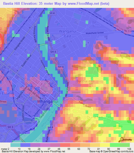 Bastia Hill,New Zealand Elevation Map
