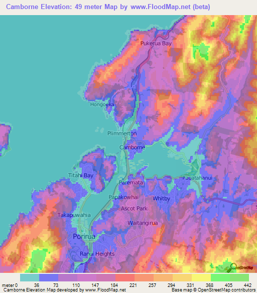 Camborne,New Zealand Elevation Map