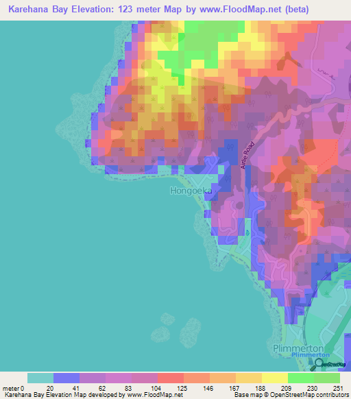 Karehana Bay,New Zealand Elevation Map
