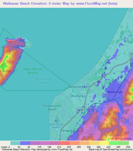 Waikanae Beach,New Zealand Elevation Map