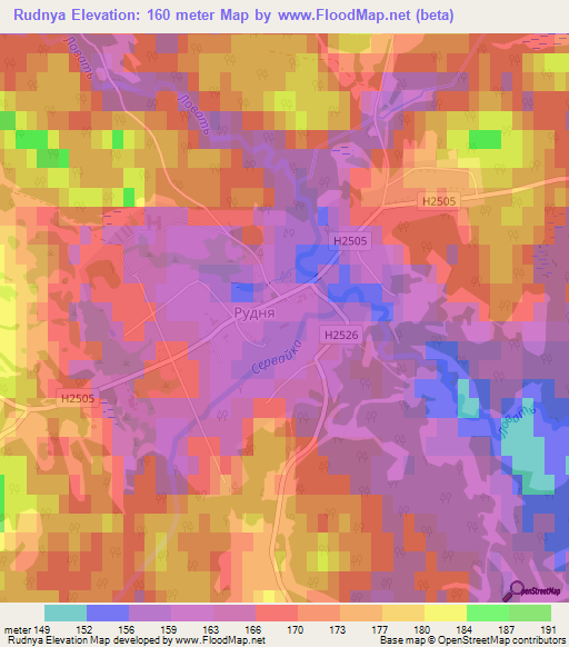 Rudnya,Belarus Elevation Map