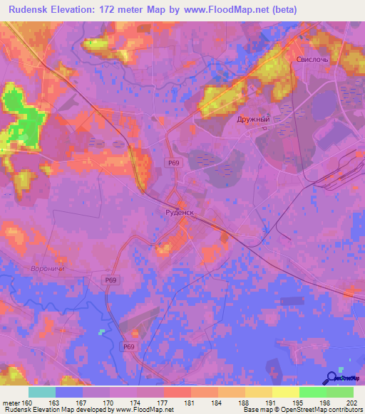 Rudensk,Belarus Elevation Map