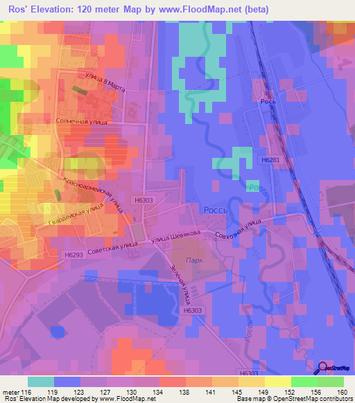 Ros',Belarus Elevation Map