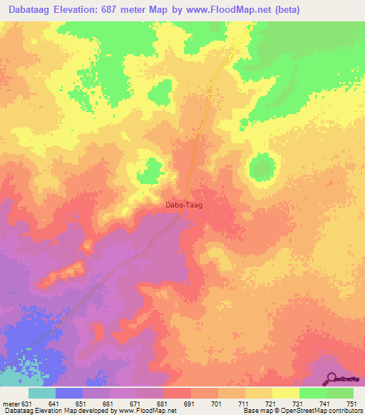 Dabataag,Somalia Elevation Map
