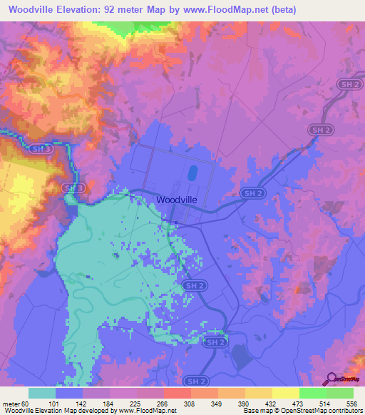 Woodville,New Zealand Elevation Map