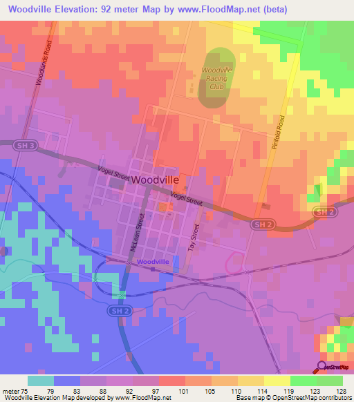 Woodville,New Zealand Elevation Map