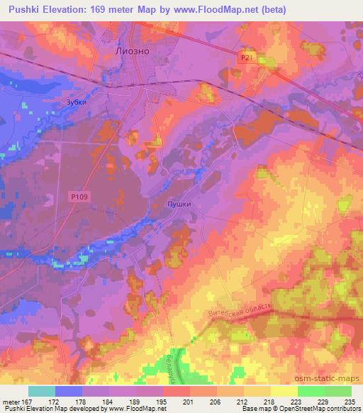 Pushki,Belarus Elevation Map